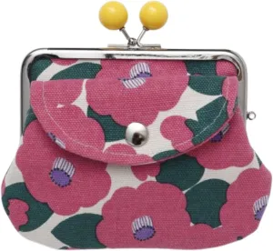 [倭物や Kaya] Fancy Kimono Gamaguchi - Purse with Clasp/Japanese Retro Parent and Child Purse Partition 7JMP8203 Camellia PINK