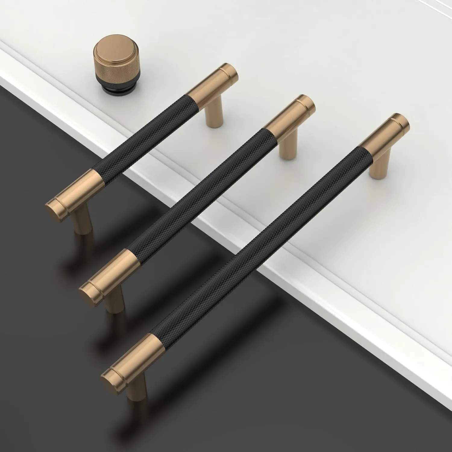 10 Pack 5"(128mm) Champagne Bronze and Matte Black Cabinet Pulls Knurled Kitchen Cabinet Handles Drawer Pulls Cupboard Hardware for Cabinets