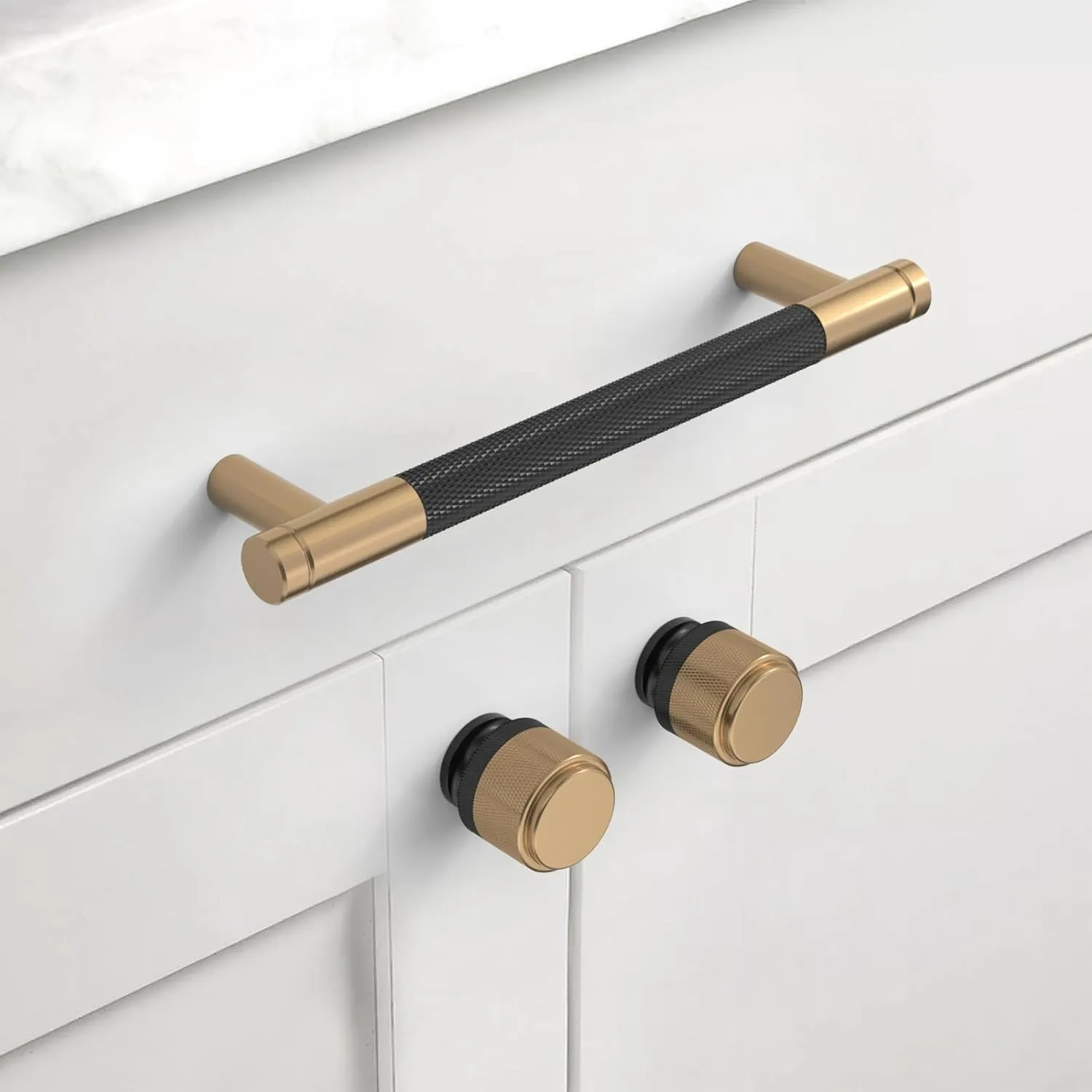 10 Pack 5"(128mm) Champagne Bronze and Matte Black Cabinet Pulls Knurled Kitchen Cabinet Handles Drawer Pulls Cupboard Hardware for Cabinets