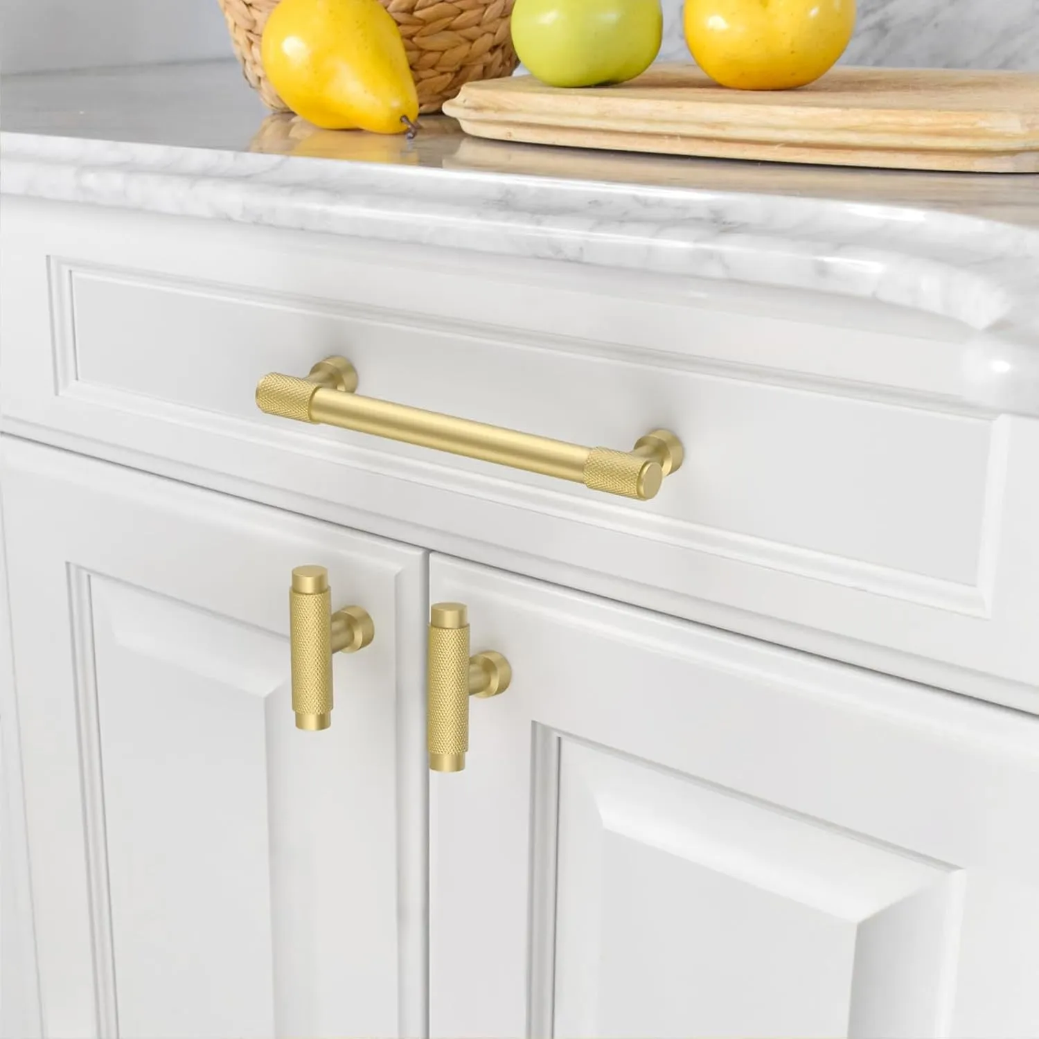 10 Pack 5"(128mm) Gold Cabinet Pulls Knurled Kitchen Cabinet Handles Matte Gold Drawer Pulls Cupboard Hardware for Cabinets CK0028