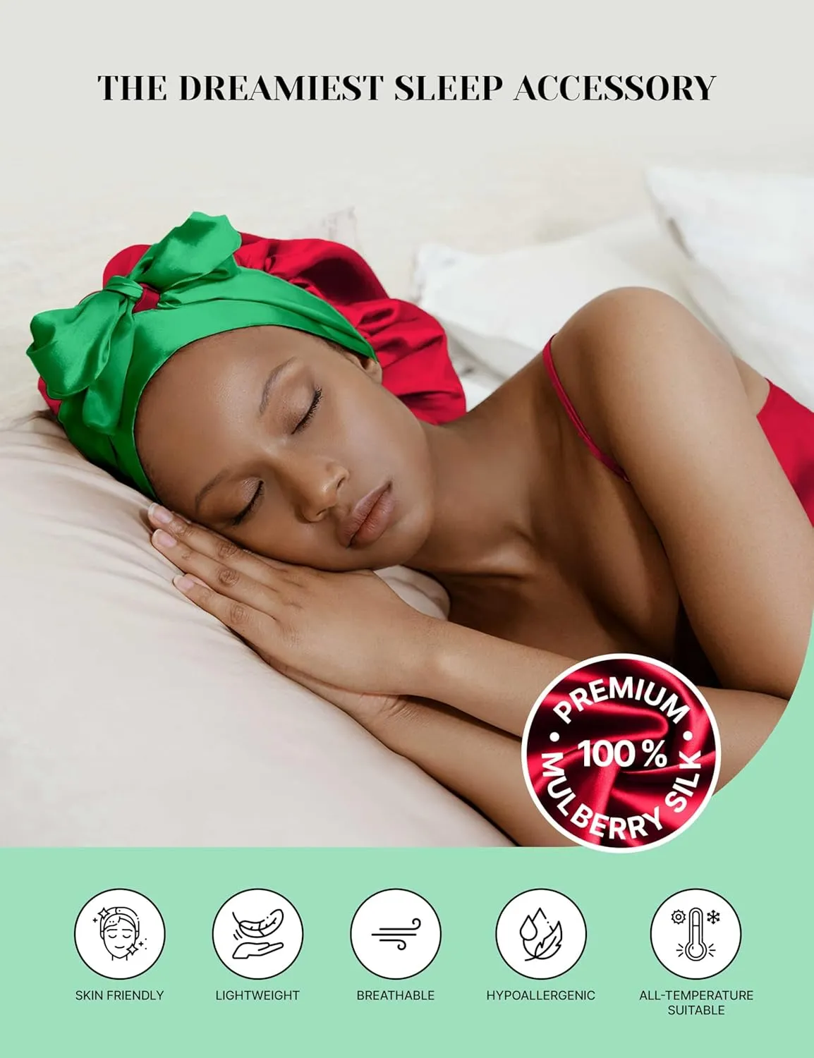 100% Mulberry Silk Bonnet for Sleeping Women with Curly Hair – Alternative to Double Layer Satin Bonnet with Tie Band – Silk Hair Wrap for Sleep with Wonder Loop