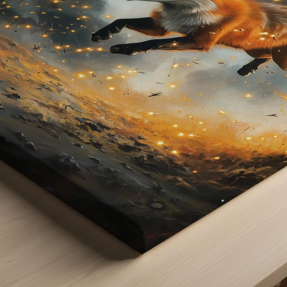 (11 x 14 x 1.25 IN) Gallery Wrapped Canvas Wall Art Print of Futurism Poster of a Fox Playfully Chasing Fireflies in Twilight in a Cosmic Nebula Landscape - Perfect Wall Art for Ani - 925UNCA0k43020WH