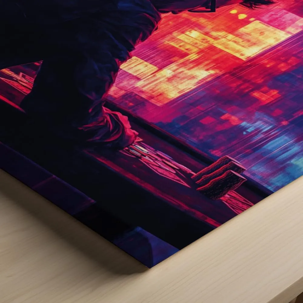 (12 x 16 x 1.25 IN) Gallery Wrapped Canvas Wall Art Print of Bauhaus Poster: Player shuffling a deck of cards at a neon-lit gaming room - 100% Cotton, Ready to Hang, High-Definition - 925UNCAh566821WH