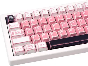 137-Key Manga Anime Keycaps Set, Pink White PBT Keycaps Cherry Profile, Dye-Sub Custom Hand-Drawn Design, Compatible with ANSI Layout Mechanical Keyboards