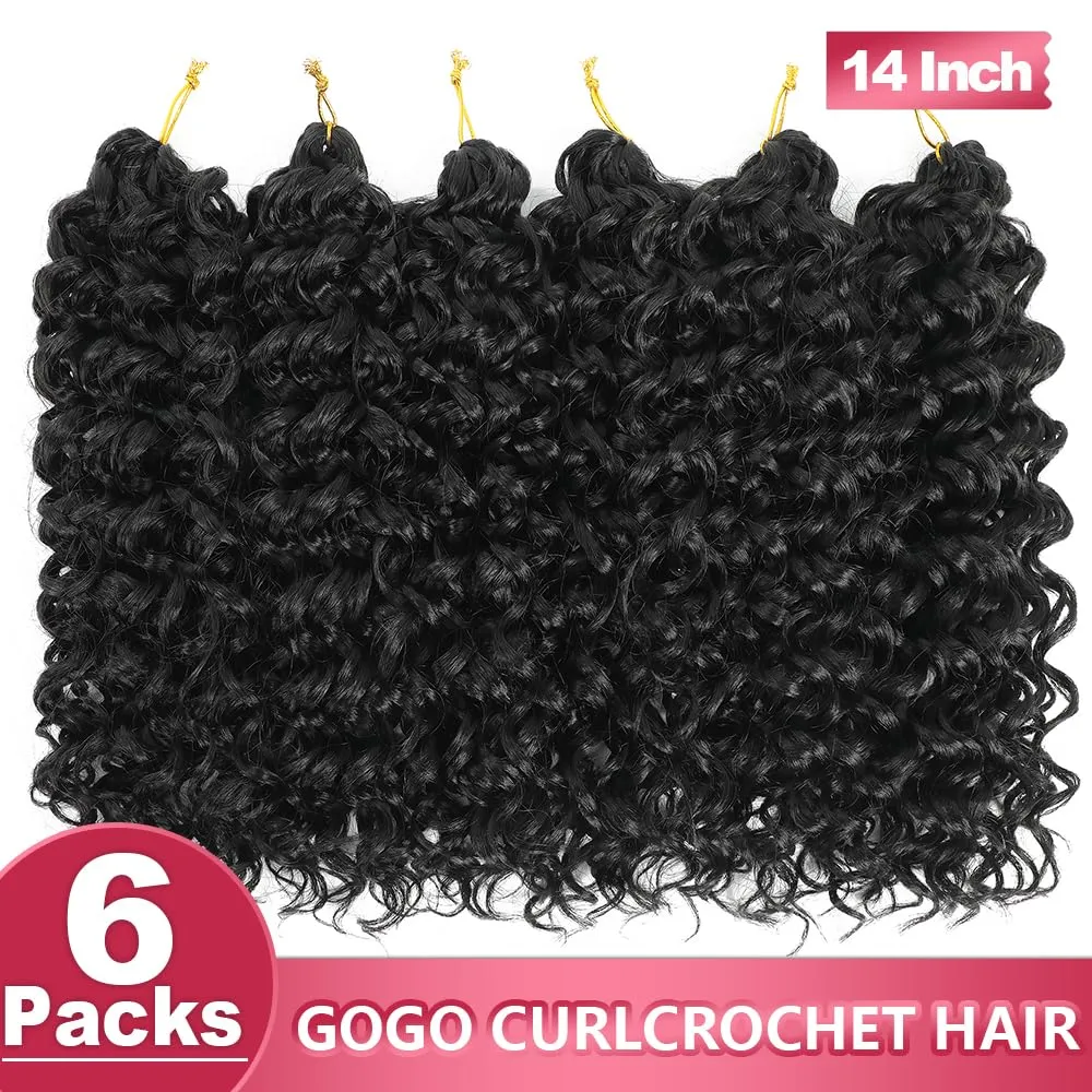 14Inch GoGo Curl Crochet Hair 6Packs Curly Crochet Hair Water Wave Crotchet Hair for Black Women (14 Inch (Pack of 6), 1B#)