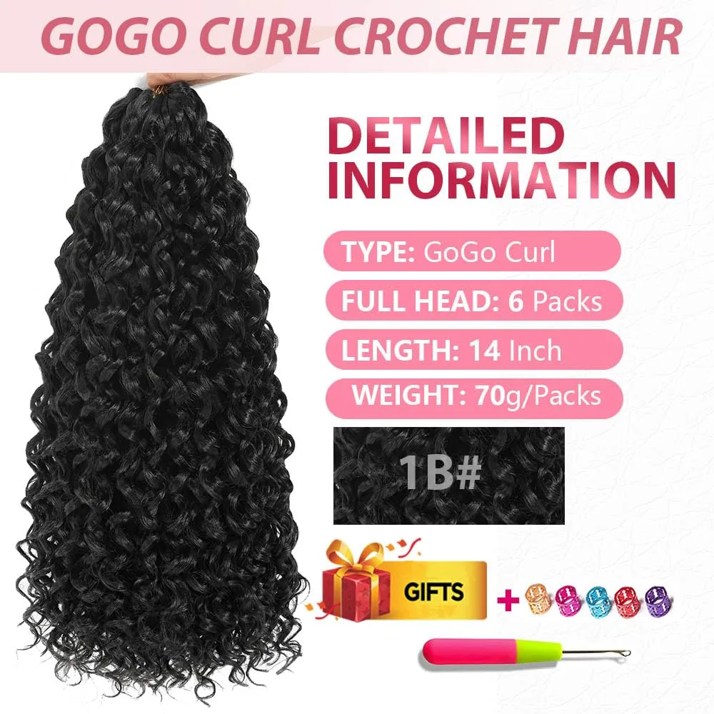 14Inch GoGo Curl Crochet Hair 6Packs Curly Crochet Hair Water Wave Crotchet Hair for Black Women (14 Inch (Pack of 6), 1B#)