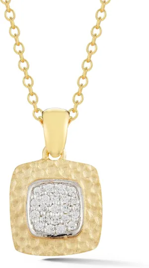 14K Yellow Gold 0.11ct TDW Diamond Accent Square-shape Pendant Necklace