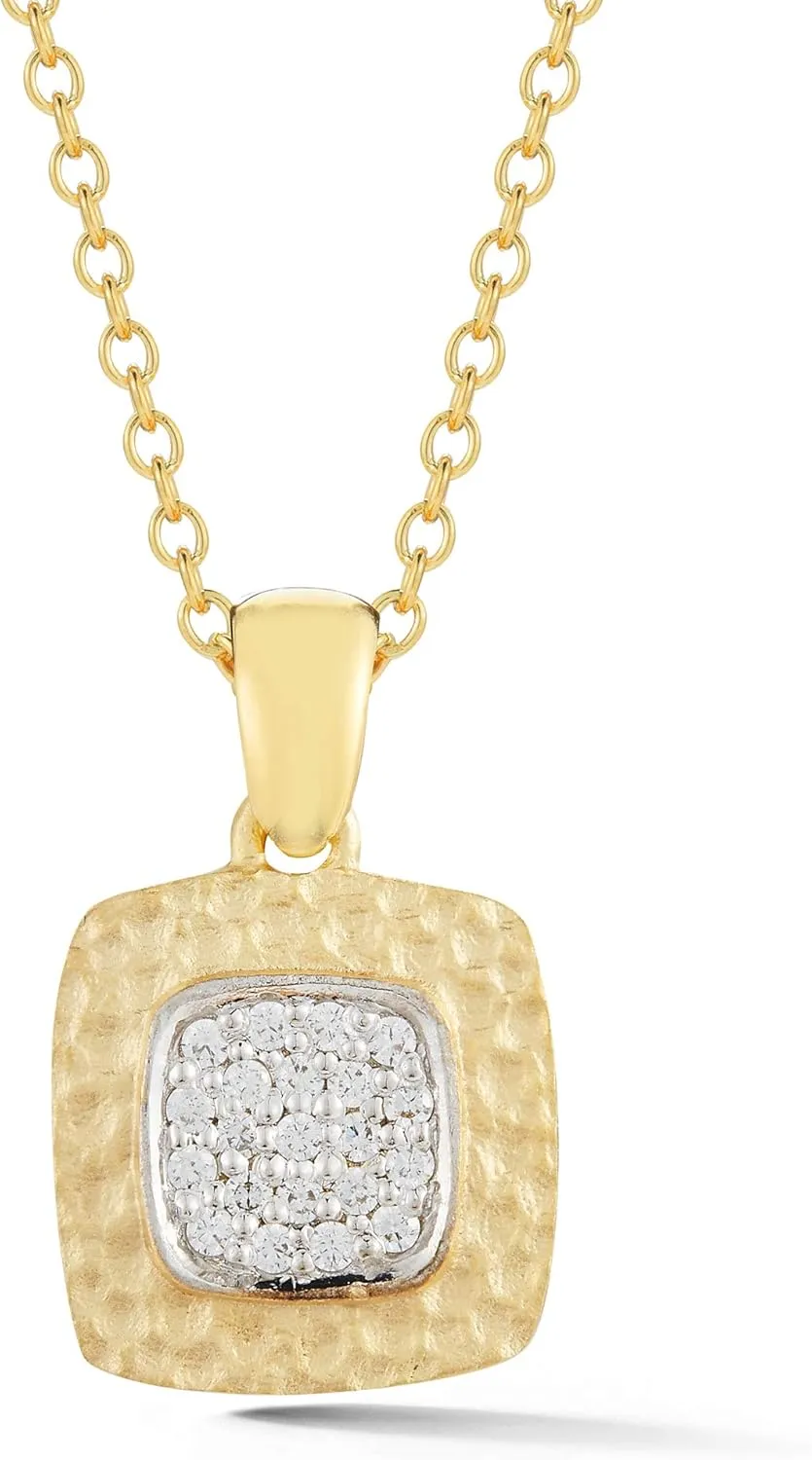 14K Yellow Gold 0.11ct TDW Diamond Accent Square-shape Pendant Necklace