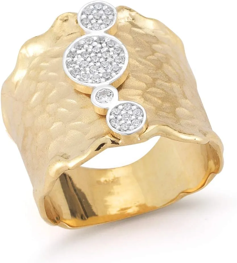 14K Yellow Gold 0.24ct TDW Diamond Hammer-finish Cigar Ring