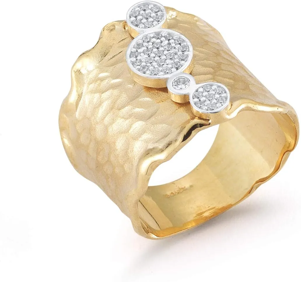 14K Yellow Gold 0.24ct TDW Diamond Hammer-finish Cigar Ring
