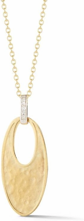 14K Yellow Gold 0.04 ct. tw. Drop Oval Diamond Pendant Necklace | Matte & Polish Finish | 16" Rolo Chain | Natural Diamonds, Made in Israel