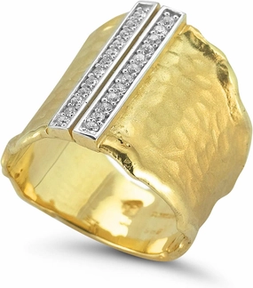 14K Yellow Gold 0.24ct TDW Diamond Hammered Finish Cigar Ring