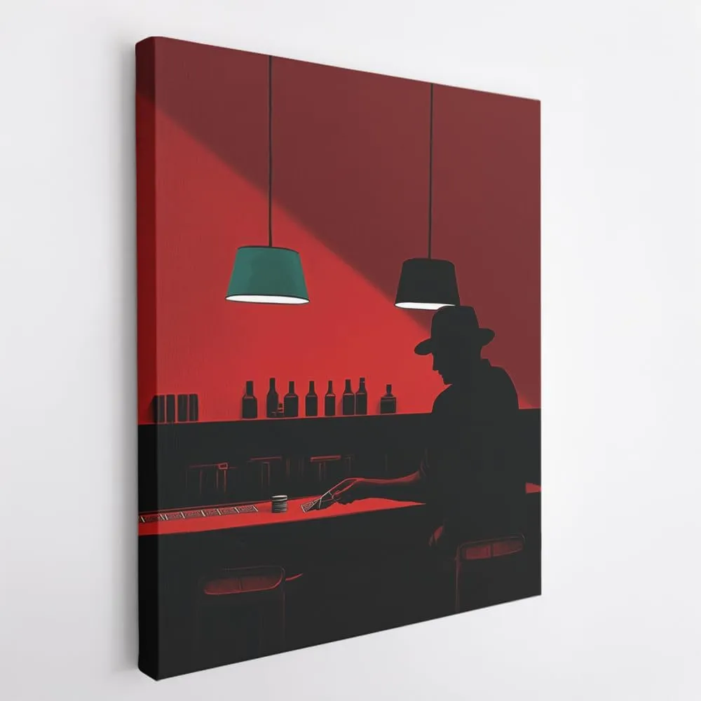 (16 x 20 x 1.25 IN) Gallery Wrapped Canvas Wall Art Print of Minimalism Poster: Player shuffling a deck of cards at a dimly lit bar - 100% Cotton, Ready to Hang, High-Definition Gic - 925UNCAh571508WH