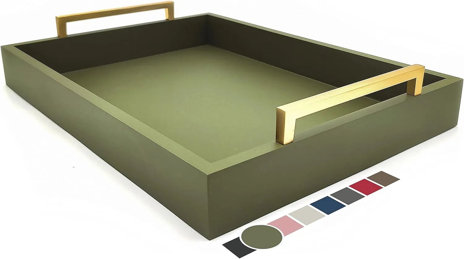 16x12 Decorative Coffee Table Tray - Ottoman Tray - Breakfast, Drinks, Liquor Serving Platter - from Farmhouse to Modern - Matte Finish - Champagne Gold Handles - Loden Green