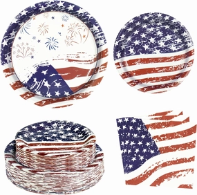 180PCS 4th of July Party Supplies – Patriotic American Flag Paper Plates and Napkins Set, Independence Day Disposable Tableware for BBQ, Picnic, Memorial Day & Veterans Day