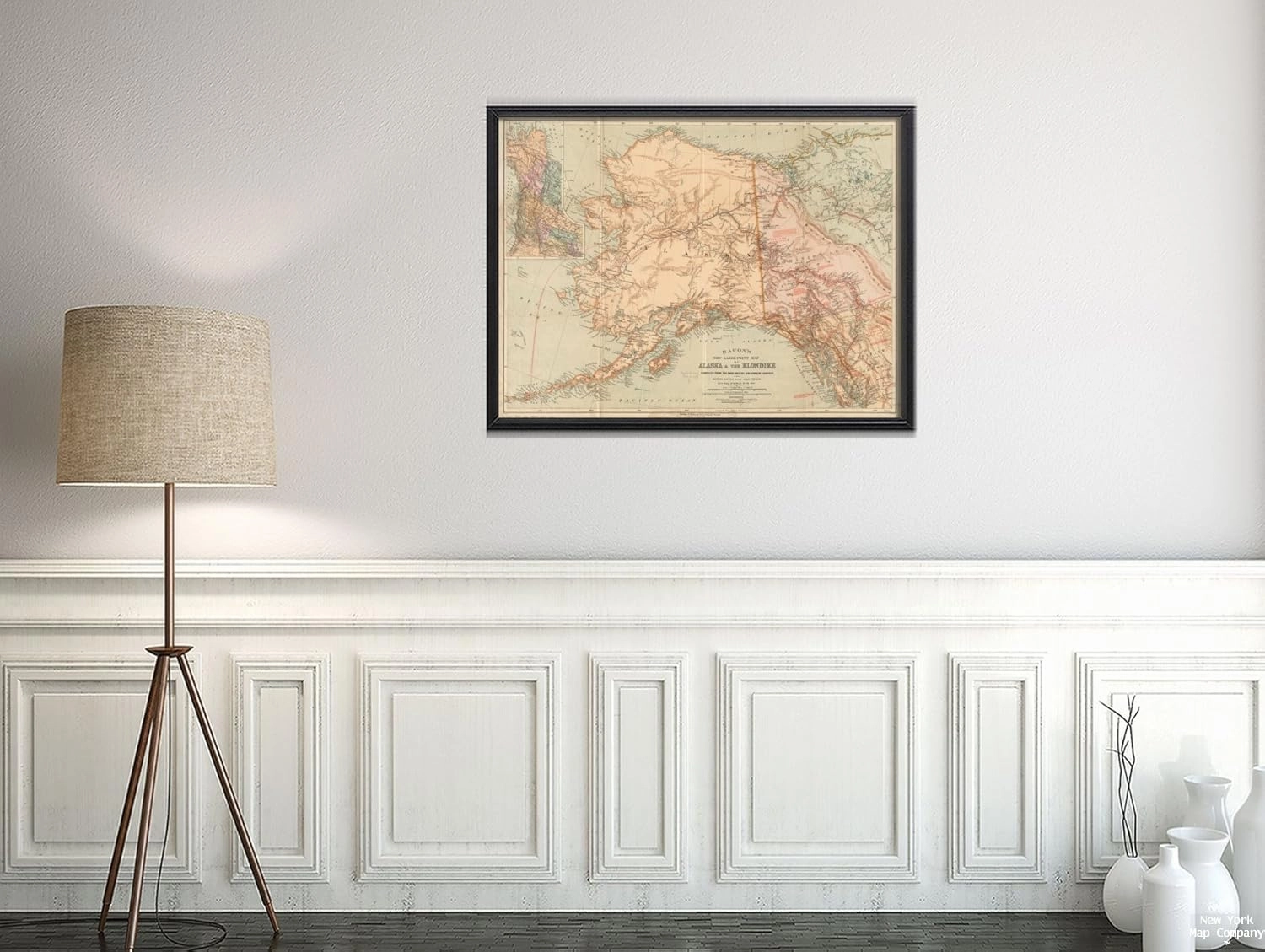 1898 Map Alaska|Canada|Yukon Territory|Klondike (river) Bacon's new large-print of Alaska & the|Vintage Fine Art Reproduction|Ready to Frame
