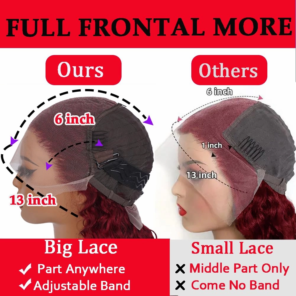 18 Inch Burgundy Deep Wave Lace Front Wigs Human Hair 13x6 HD Frontal Human Hair Red Curly Lace Front Pre Plucked Burgundy Deep Curly Wigs For Black Women 200 Density