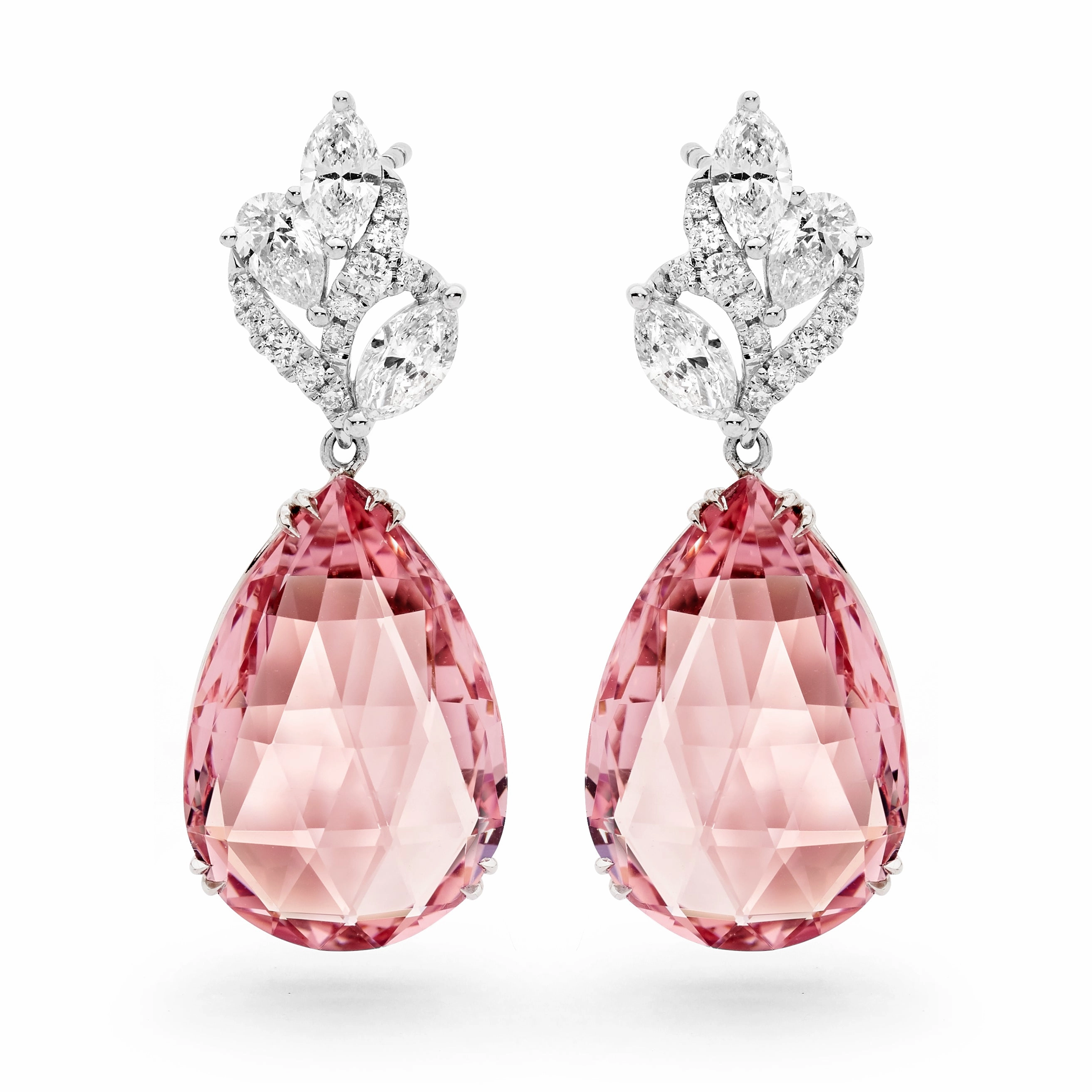 18ct White Gold, Morganite & Diamond Cluster Earrings