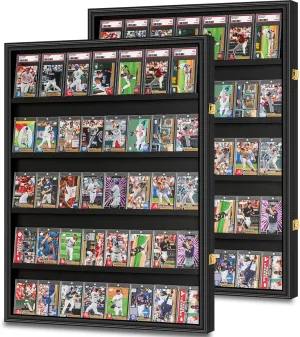 2 Pack 40 Large Baseball Card Display Case Graded Sports Card Display Frame Trading Cards Wooden Wall Cabinet with UV Protection Acrylic Front for Football Basketball Hockey Cards Collection