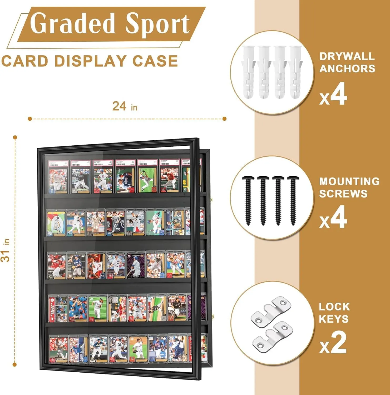 2 Pack 40 Large Baseball Card Display Case Graded Sports Card Display Frame Trading Cards Wooden Wall Cabinet with UV Protection Acrylic Front for Football Basketball Hockey Cards Collection