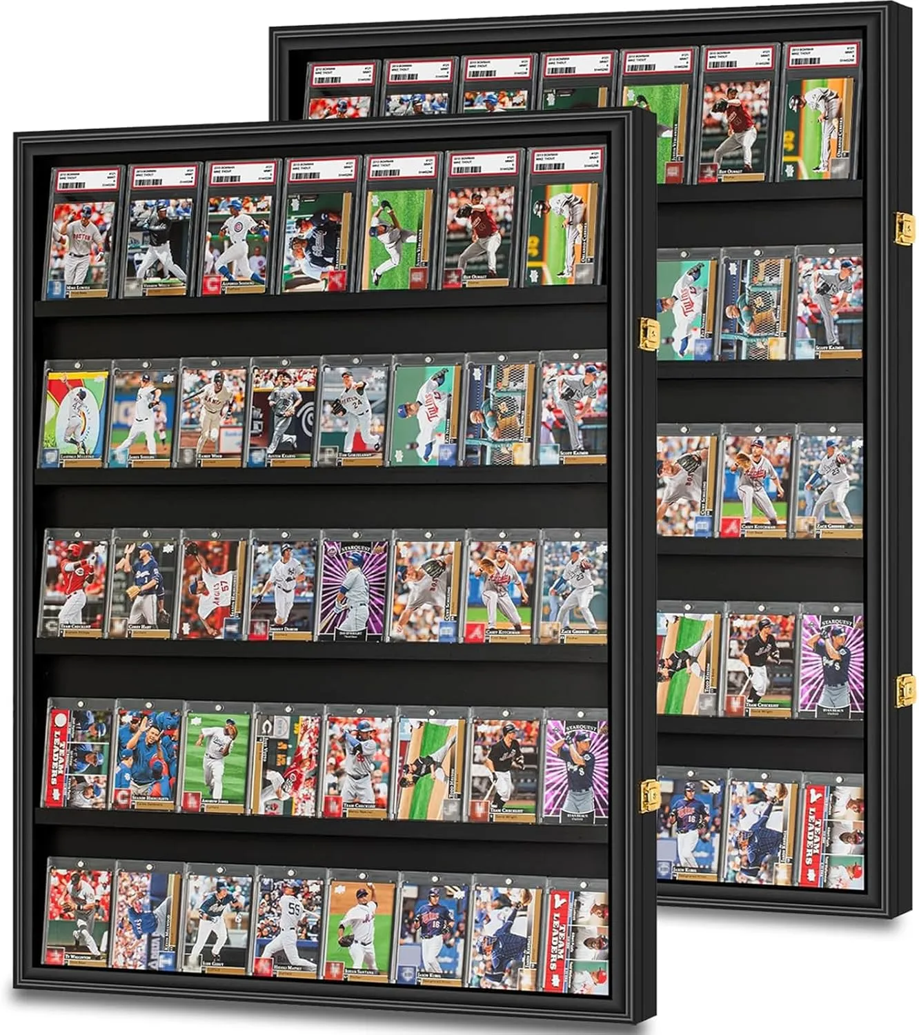 2 Pack 40 Large Baseball Card Display Case Graded Sports Card Display Frame Trading Cards Wooden Wall Cabinet with UV Protection Acrylic Front for Football Basketball Hockey Cards Collection