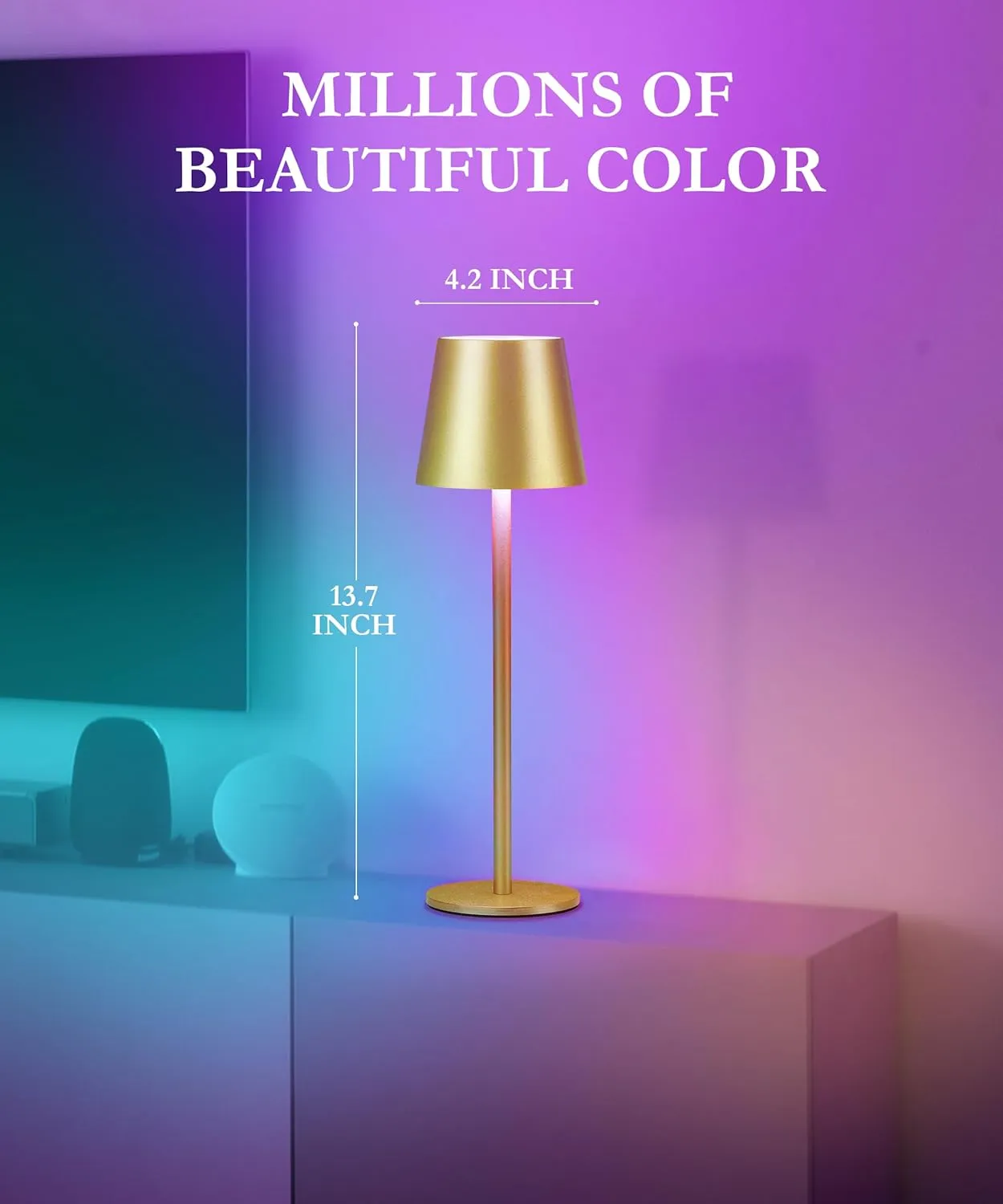 2-Pack RGB Cordless Table Lamp, 5200mAh RGB 8 Modes & Touch Control Rechargeable Battery Desk Lamp, IP54 Waterproof Outdoor Table lamp for Bedroom/Outdoor/Restaurant/Camping/Bars(Champagne)