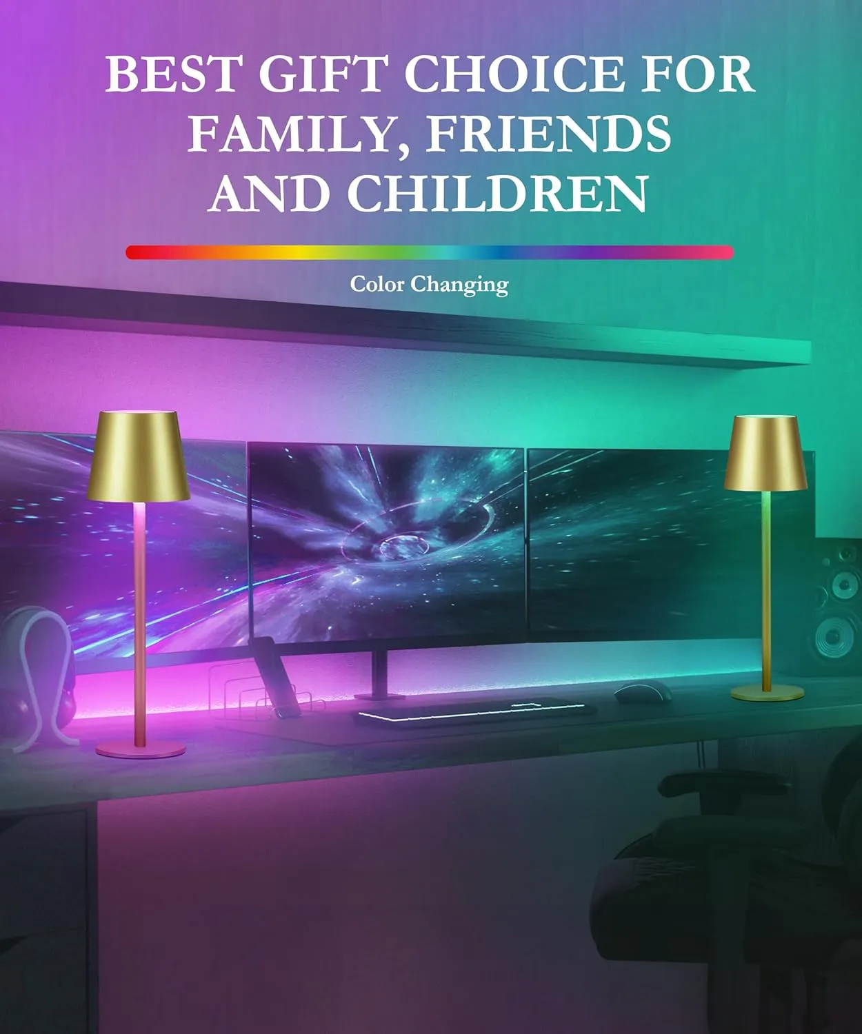 2-Pack RGB Cordless Table Lamp, 5200mAh RGB 8 Modes & Touch Control Rechargeable Battery Desk Lamp, IP54 Waterproof Outdoor Table lamp for Bedroom/Outdoor/Restaurant/Camping/Bars(Champagne)