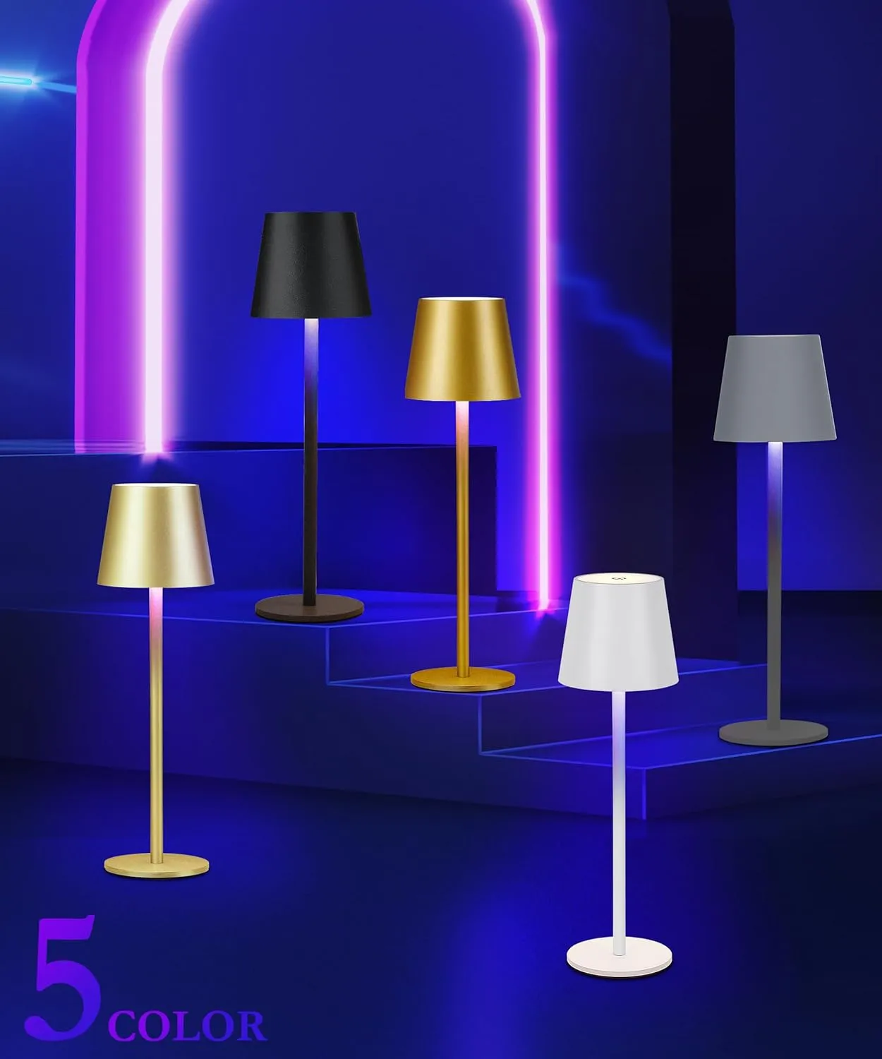 2-Pack RGB Cordless Table Lamp, 5200mAh RGB 8 Modes & Touch Control Rechargeable Battery Desk Lamp, IP54 Waterproof Outdoor Table lamp for Bedroom/Outdoor/Restaurant/Camping/Bars(Champagne)