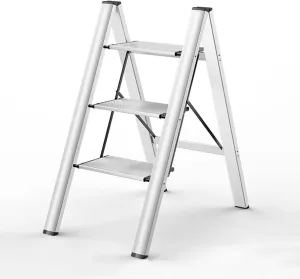 2 Step/3 Step/4 Step Folding Step Stool Free Installation Light Aluminum Alloy Ladder Chair with Anti-Slip Pedals and Foot Pads (Color : White/3-step)