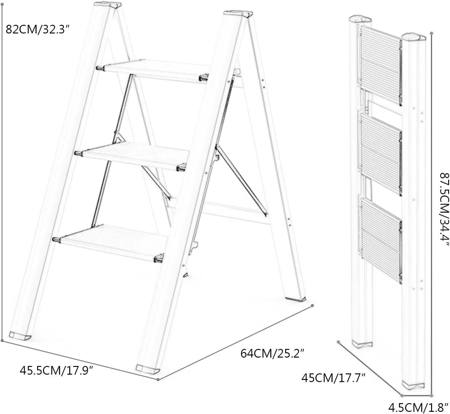 2 Step/3 Step/4 Step Folding Step Stool Free Installation Light Aluminum Alloy Ladder Chair with Anti-Slip Pedals and Foot Pads (Color : White/3-step)