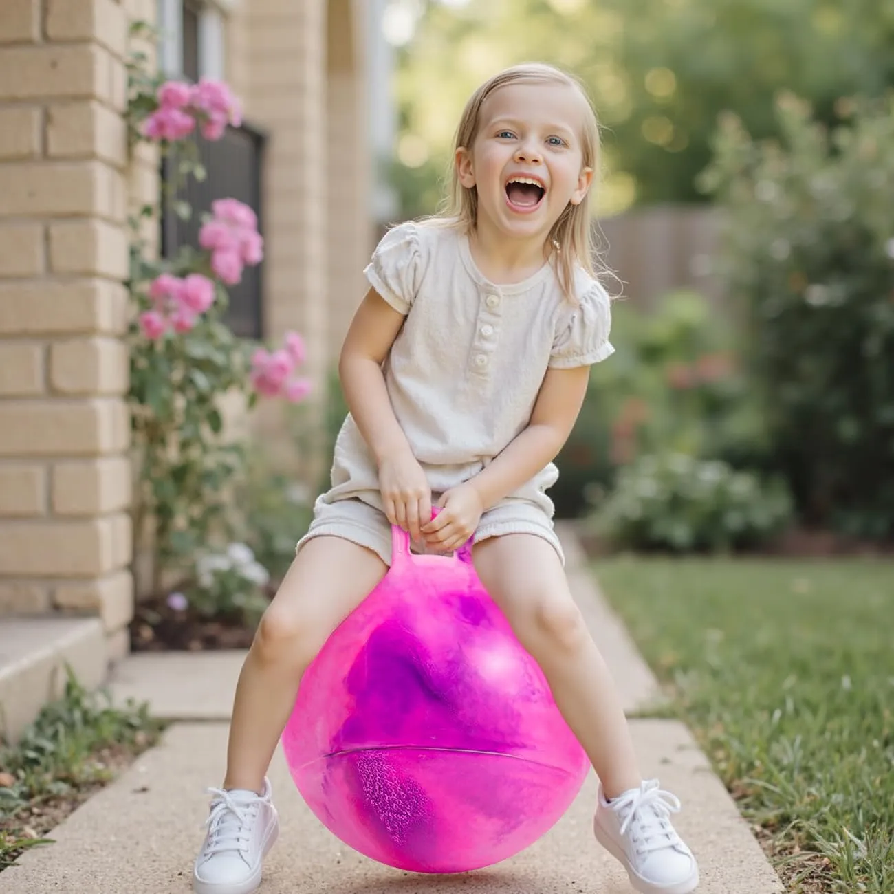 20 Inch Clouds Hopper Ball for Kids Ages 6-12, Purple Pink Bouncy with Handle, Extra-Large Inflatable Jumping Ball with Pump and Gift Box, Indoor Outdoor Balance Toy for Girls and Boys