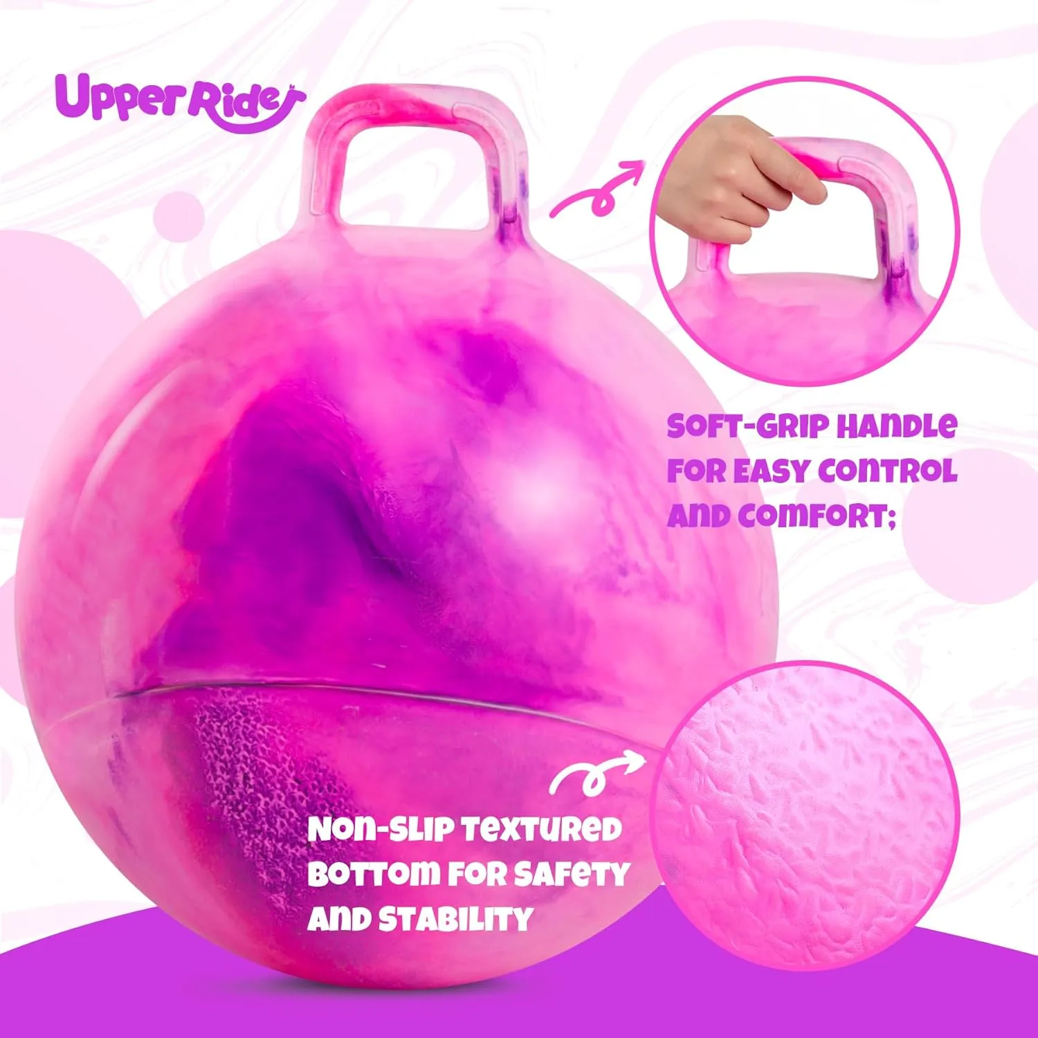 20 Inch Clouds Hopper Ball for Kids Ages 6-12, Purple Pink Bouncy with Handle, Extra-Large Inflatable Jumping Ball with Pump and Gift Box, Indoor Outdoor Balance Toy for Girls and Boys