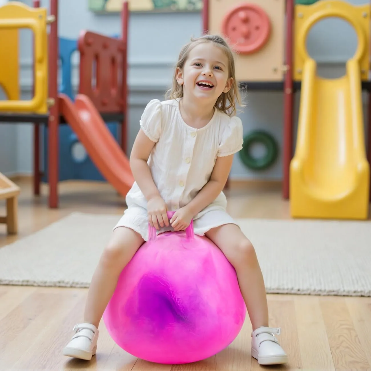 20 Inch Clouds Hopper Ball for Kids Ages 6-12, Purple Pink Bouncy with Handle, Extra-Large Inflatable Jumping Ball with Pump and Gift Box, Indoor Outdoor Balance Toy for Girls and Boys
