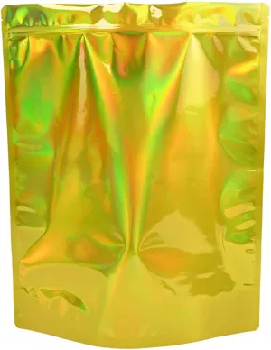 20 Pack Mylar Bag 1 LB,6.3 Mil Thickness Smell Proof Bag,Stand-up Packaging Pouch,Resealable Ziplock Foil Food Storage Baggies Safe Material,Hologram Gold, 20pcs-14x16.5 Inches(1 LB)