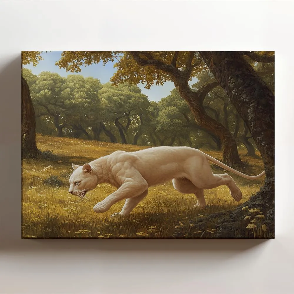 (20 x 16 x 1.25 IN) Gallery Wrapped Canvas Wall Art Print of Baroque Panther Art : Stunning Albino White Panther in a Lush Meadow Surrounded by Majestic Old Oak Forest, Perfect for - 925UNCAi458803WH
