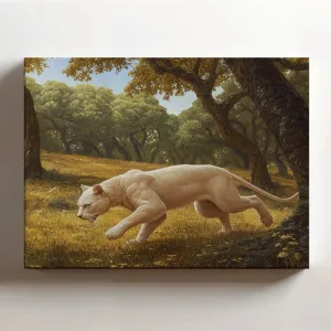 (20 x 16 x 1.25 IN) Gallery Wrapped Canvas Wall Art Print of Baroque Panther Art : Stunning Albino White Panther in a Lush Meadow Surrounded by Majestic Old Oak Forest, Perfect for - 925UNCAi458803WH