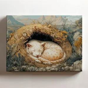 (20 x 16 x 1.25 IN) Gallery Wrapped Canvas Wall Art Print of Baroque : Stunning Albino White Panther in a Serene Den on a Wild Prairie - Evokes Strength, Elegance, and Nature's Maje - 925UNCAi457203WH