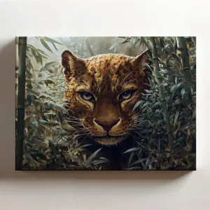 (20 x 16 x 1.25 IN) Gallery Wrapped Canvas Wall Art Print of Oil Painting : Mystical Saber-tooth Panther Amidst Bamboo Grove - Perfect Nature Wall Art Home Decoration for Animal Lov - 925UNCAi468503WH