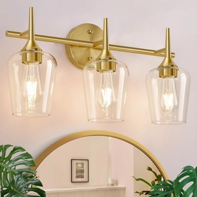 2025 Upgrade 3-Light Bathroom Light Fixtures, Brushed Gold Vanity Lights with Wine-Glass Shape, 19.5 Inch Bathroom lighting Fixtures over Mirror, Modern Wall Sconces for Bedroom Living Room Hallway