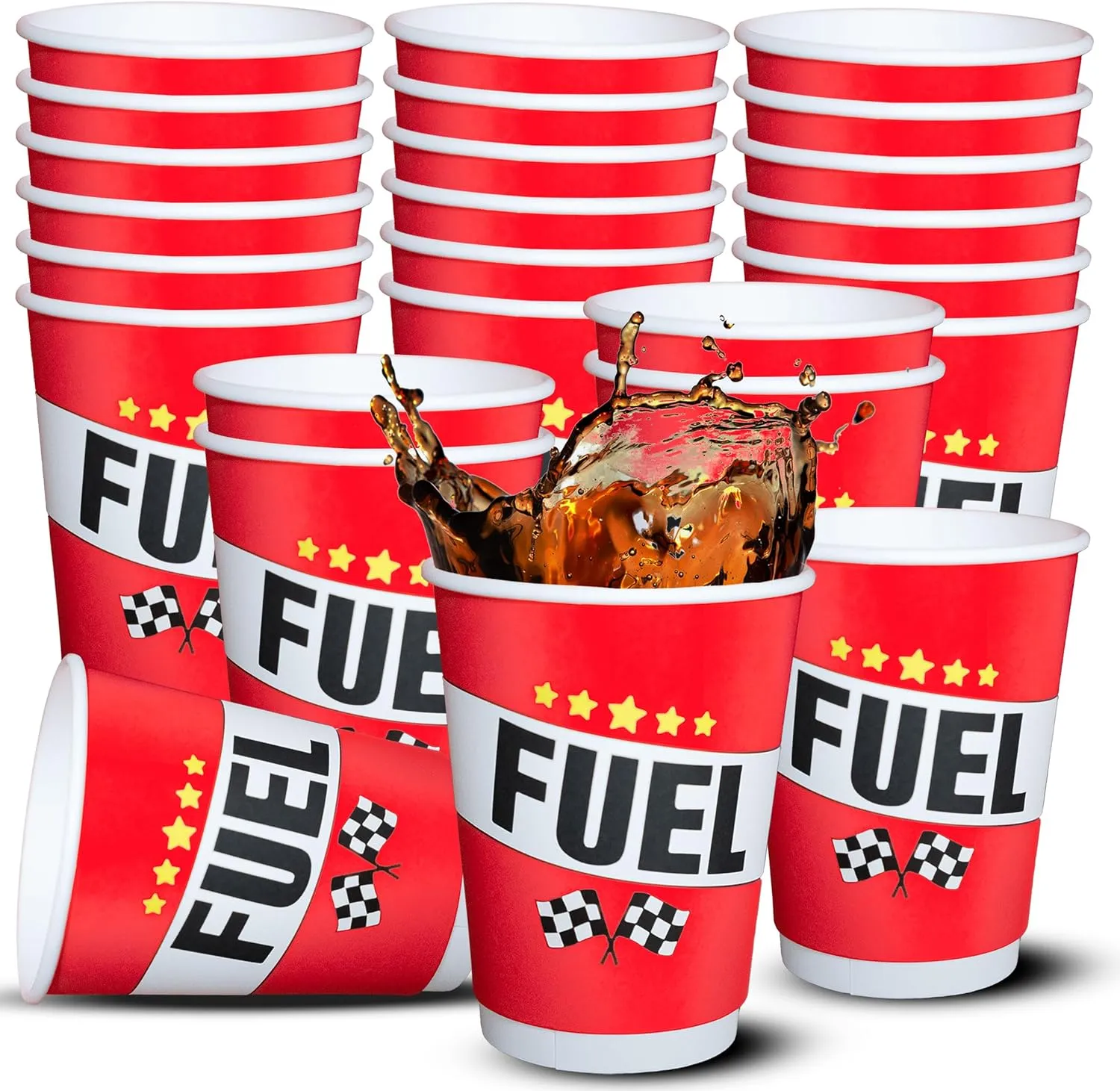25 Pcs Race Car Paper Cups Set 12 oz Car Drinking Cups Race Birthday Party Supplies Party Decorations for Boys Kids Racing Theme Birthday Baby Shower Supplies