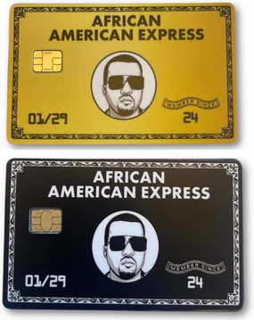 2 Pack African American Express Credit Card Skin with Chip in Black/Gold - Credit Card Sticker for use as a Credit Card Skin & Debit Card Skin, Kanye, Funny, Anime, Decal (Black/Gold)