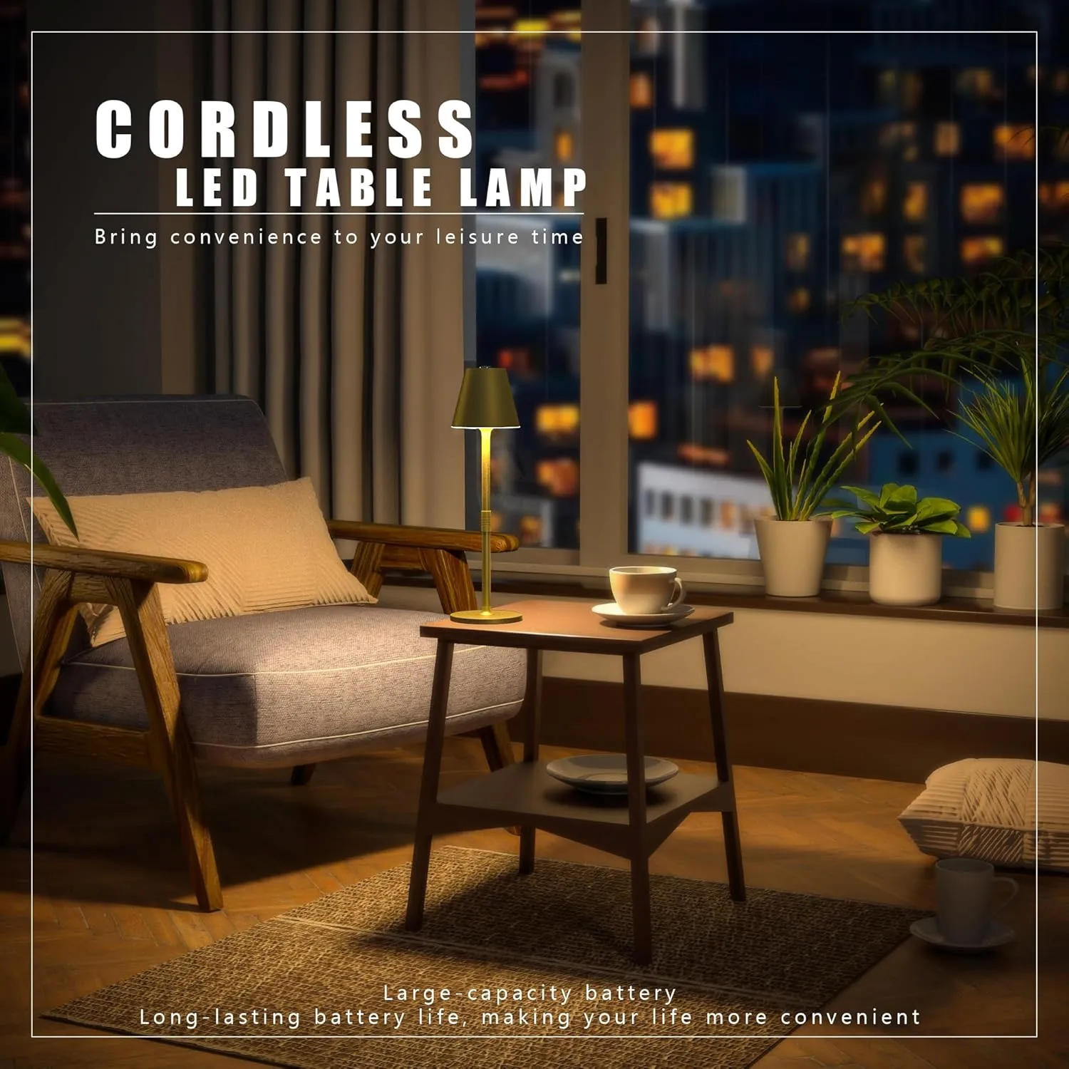 2Pack LED CordlessTable Lamp,4000mAh Rechargeable Battery Desk lamp,3 Level Brightness Night Light, Simple Design, for Couple Dinner/Coffee Table/Restaurant/Bedroom(Champagne Gold 2Pack)