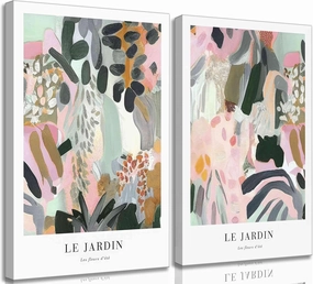 2Pcs Henri Matisse Canvas Wall art Modern Abstract Pink Green Floral Plants Painting Pictures Wall Decor Maximalist Colourful Flower Poster Print Artwork for Living room Bedroom Girls Room