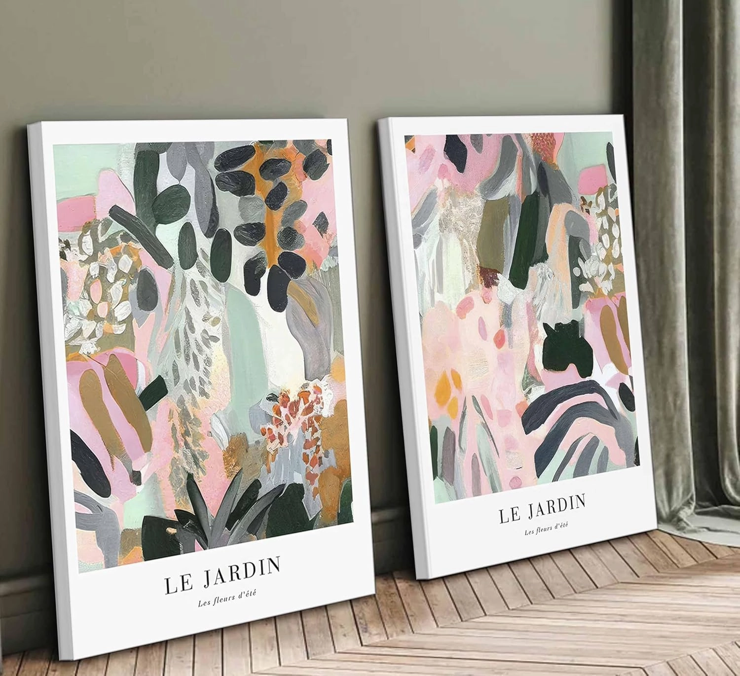 2Pcs Henri Matisse Canvas Wall art Modern Abstract Pink Green Floral Plants Painting Pictures Wall Decor Maximalist Colourful Flower Poster Print Artwork for Living room Bedroom Girls Room