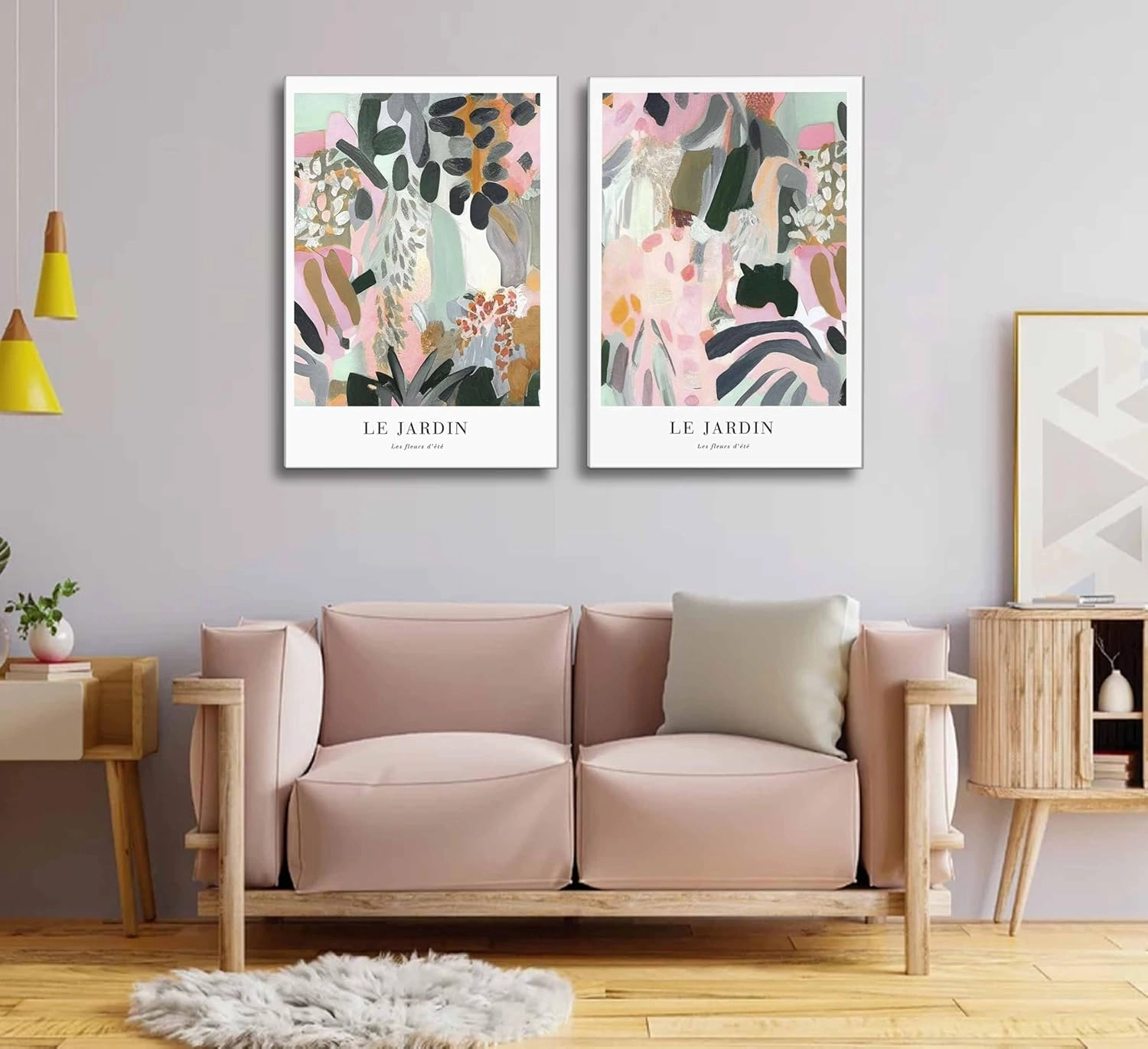 2Pcs Henri Matisse Canvas Wall art Modern Abstract Pink Green Floral Plants Painting Pictures Wall Decor Maximalist Colourful Flower Poster Print Artwork for Living room Bedroom Girls Room