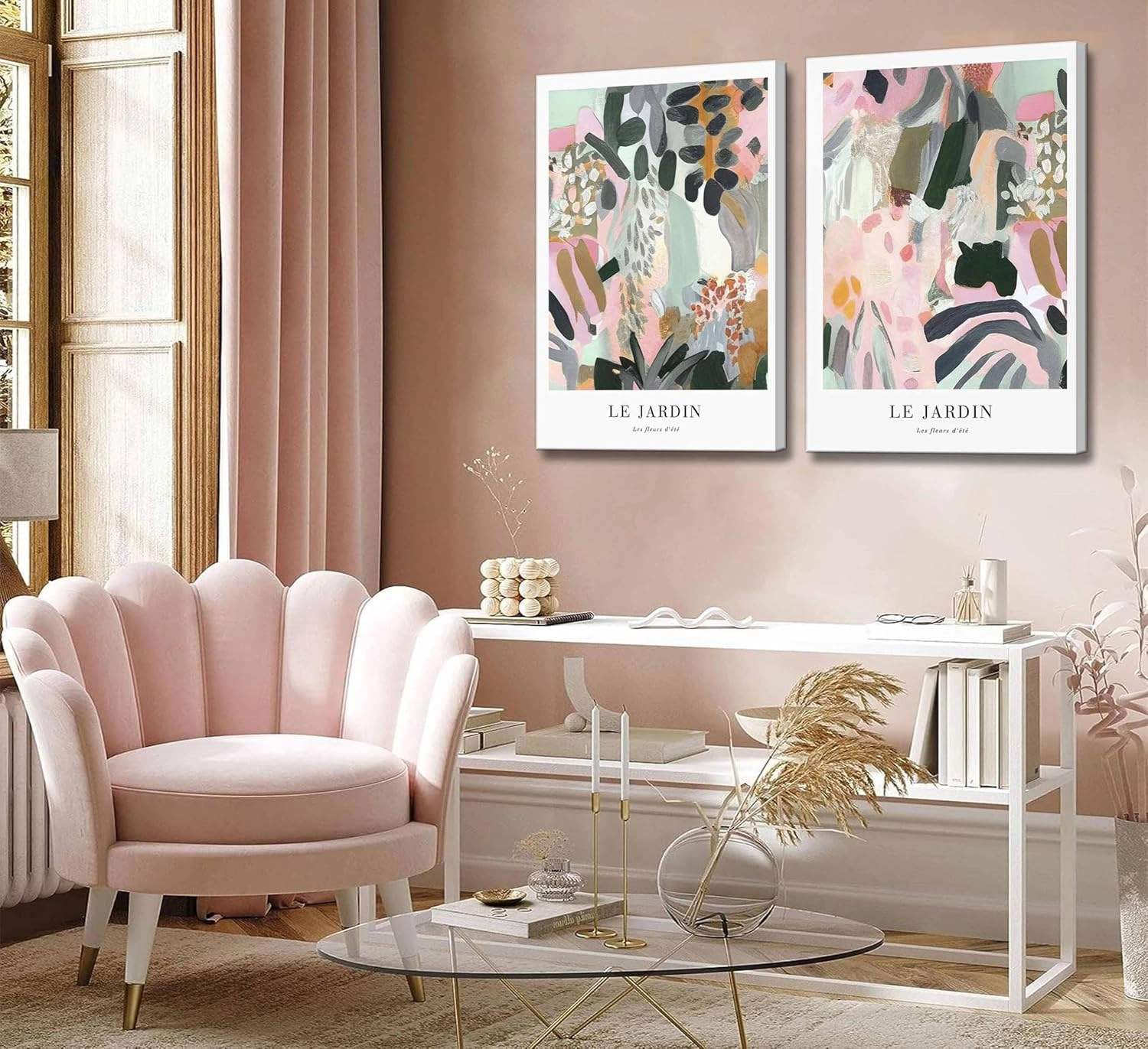 2Pcs Henri Matisse Canvas Wall art Modern Abstract Pink Green Floral Plants Painting Pictures Wall Decor Maximalist Colourful Flower Poster Print Artwork for Living room Bedroom Girls Room