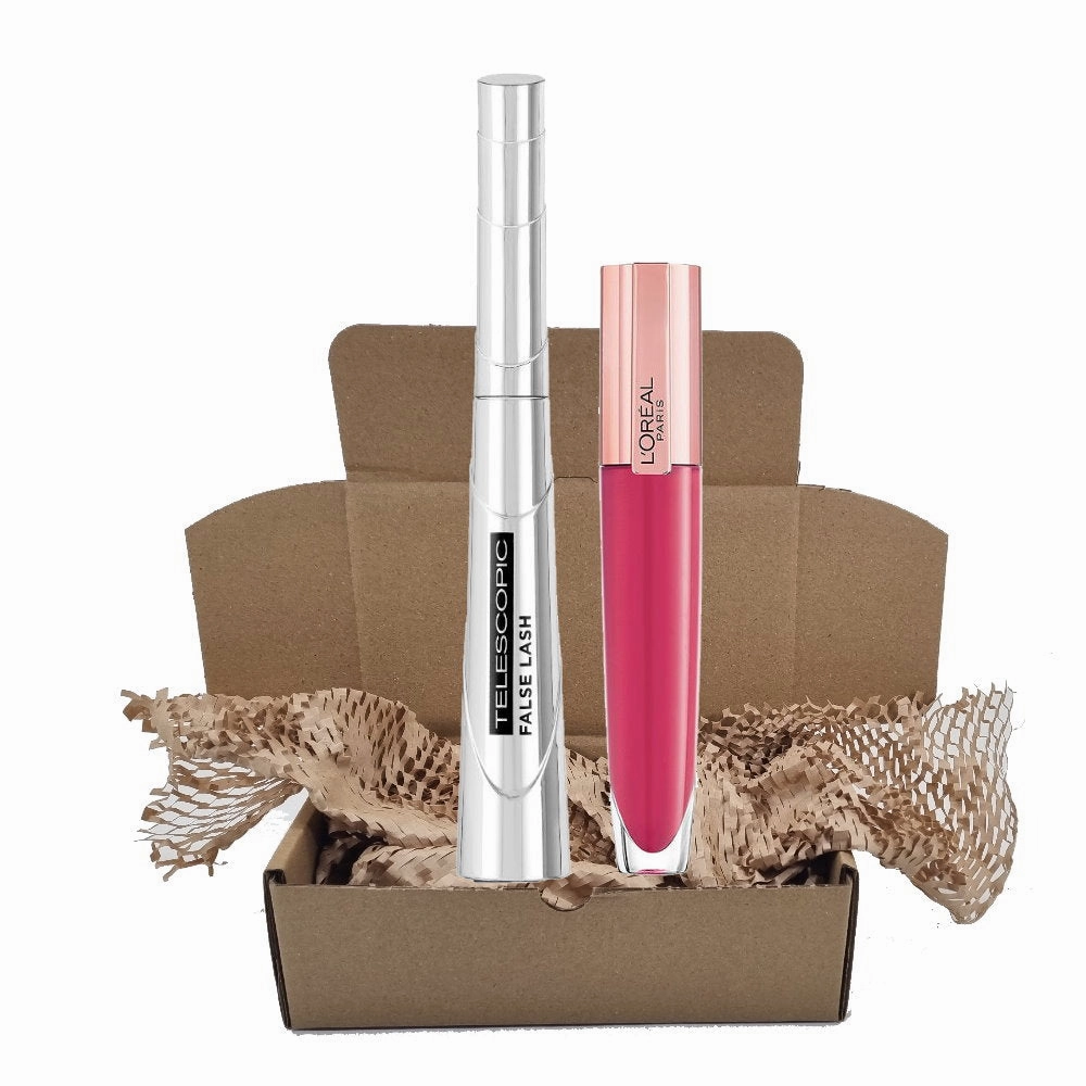2pk SET L'Oreal Paris Signature Lip Gloss 408 i accentuate   Telescopic Mascara Magnetic Black