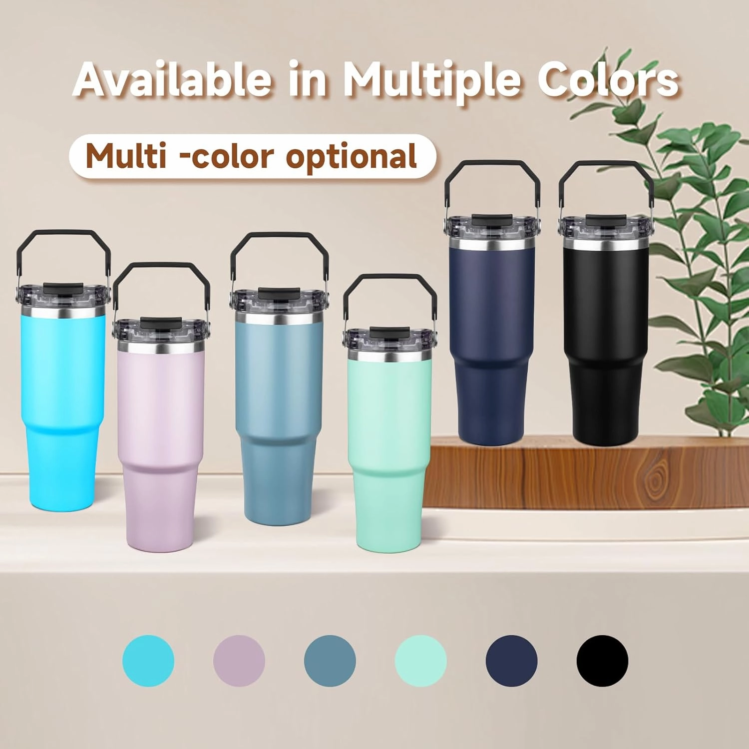 30oz Tumbler with Handle and Flip Straw Lid Double Wall Insulated Travel Coffee Mug Stainless Steel Vacuum Insulated Coffee Tumbler Cup for Hot and Cold Beverages,Leak-proof&BPA-free (30oz,Matte mint)