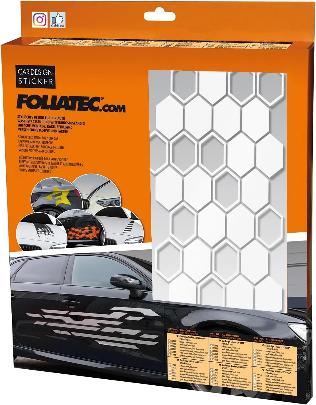 33961 Car Design Sticker Hexagon 32 x 130 cm Matt White