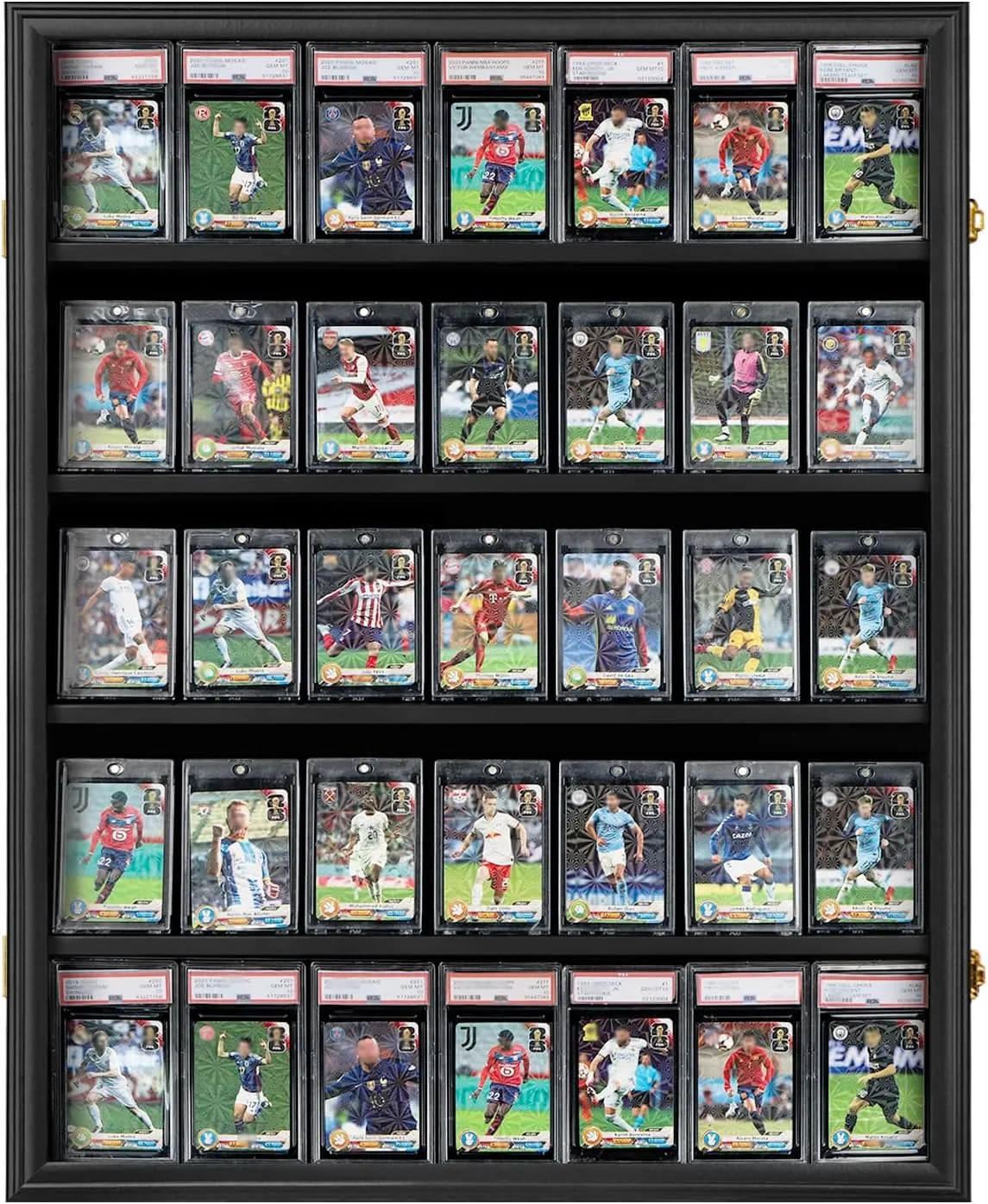 35 Graded Sports Card Display Case - Baseball Card Display Frame with UV Protection Clear View Lockable Wall Cabinet for Basketball Collectible Trading Card Black Finish